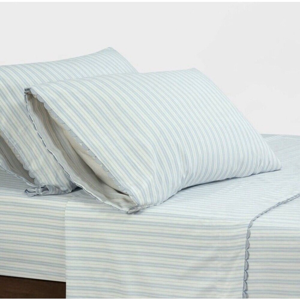 Queen Microfiber Sheet Set Blue Stripe Soft Bedding Set New